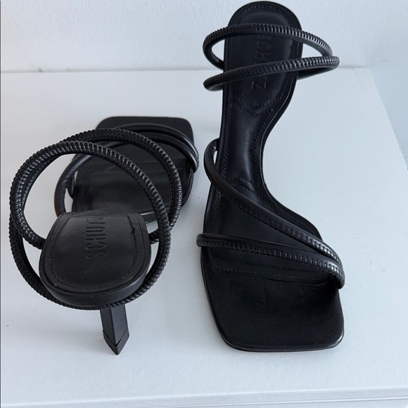 SCHUTZ Shoes - SCHUTZ Black Spiraled Strap Square-Toe Heels